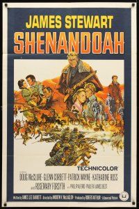 8p715 SHENANDOAH 1sh '65 James Stewart, cool Civil War montage artwork!