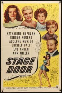 8p764 STAGE DOOR style A 1sh R53 Katharine Hepburn, Ginger Rogers, Lucille Ball, sexy Ann Miller!