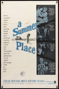 8p792 SUMMER PLACE 1sh R63 Sandra Dee & Troy Donahue in young lovers classic, cool cast montage!