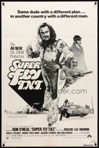 8p795 SUPER FLY T.N.T. black & white style 1sh '73 artwork of Ron O'Neal holding dynamite by Craig!