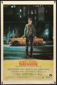 8p813 TAXI DRIVER 1sh '76 classic art of Robert De Niro by cab, directed by Martin Scorsese!