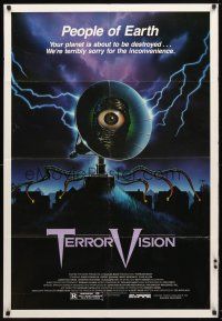 8p826 TERRORVISION 1sh '86 Diane Franklin, Gerrit Graham, wild alien invasion art!