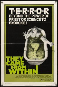 8p834 THEY CAME FROM WITHIN 1sh '76 David Cronenberg, art of terrified girl in bath tub!
