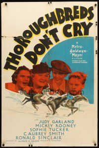8p838 THOROUGHBREDS DON'T CRY style C 1sh '37 Judy Garland, Mickey Rooney, cool horse racing art!