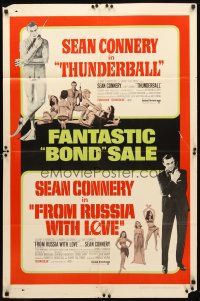8p846 THUNDERBALL/FROM RUSSIA WITH LOVE 1sh '68 two of Sean Connery's best James Bond roles!
