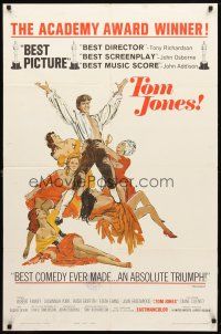 8p859 TOM JONES awards style A 1sh '63 artwork of Albert Finney surrounded by five sexy women!