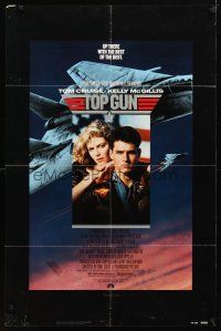 8p868 TOP GUN 1sh '86 great image of Tom Cruise & Kelly McGillis, Navy fighter jets!