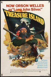 8p877 TREASURE ISLAND 1sh '72 great artwork of Orson Welles as pirate Long John Silver!