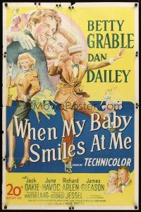 8p953 WHEN MY BABY SMILES AT ME 1sh '48 stone litho image of sexy Betty Grable & Dan Dailey!