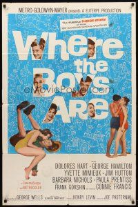 8p955 WHERE THE BOYS ARE 1sh '61 sexy Connie Francis, Dolores Hart, Yvette Mimieux & Prentiss!
