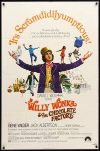 8p968 WILLY WONKA & THE CHOCOLATE FACTORY 1sh '71 Gene Wilder, it's scrumdidilyumptious!