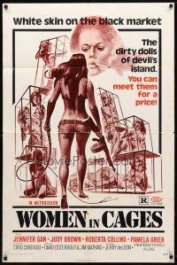 8p979 WOMEN IN CAGES 1sh '71 Joe Smith art of sexy girls behind bars, Pam Grier!