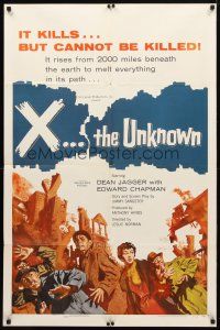 8p987 X THE UNKNOWN 1sh '57 spooky Hammer sci-fi, Dean Jagger, nothing can stop it!