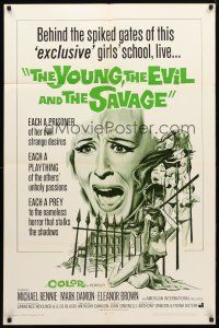 8p995 YOUNG, THE EVIL & THE SAVAGE 1sh '68 Michael Rennie, sexy horror art from Italian giallo!