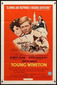 8p994 YOUNG WINSTON style B 1sh '72 Anne Bancroft & Robert Shaw as Randolph Churchill!