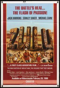 8p998 ZULU video 1sh R86 Stanley Baker & Michael Caine classic, dwarfing the mightiest!