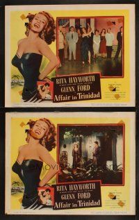 8r741 AFFAIR IN TRINIDAD 2 LCs '52 cool image of sexiest Rita Hayworth dancing, Glenn Ford!