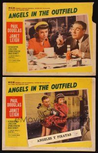 8r745 ANGELS IN THE OUTFIELD 2 LCs '51 artwork of Paul Douglas & sexy Janet Leigh, baseball!