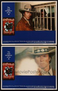 8r768 BRONCO BILLY 2 LCs '80 close up of star/director Clint Eastwood by jail & firing gun!