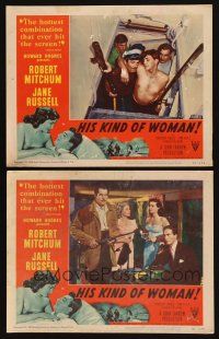 8r828 HIS KIND OF WOMAN 2 LCs '51 Robert Mitchum, sexy Jane Russell, presented by Howard Hughes!