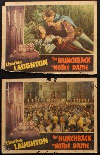 8r835 HUNCHBACK OF NOTRE DAME 2 LCs '39 Maureen O'Hara, Edmond O'Brien, plus cathedral!