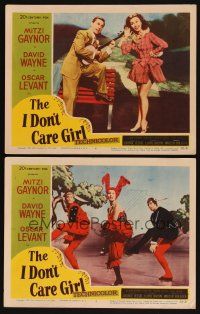 8r837 I DON'T CARE GIRL 2 LCs '52 sexy showgirl Mitzi Gaynor, David Wayne, musical comedy!