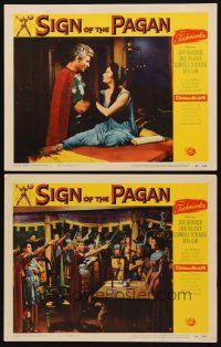 8r943 SIGN OF THE PAGAN 2 LCs '54 Jeff Chandler, Ludmilla Tcherina, directed by Douglas Sirk!