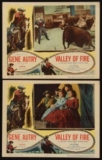 8r984 VALLEY OF FIRE 2 LCs '51 Gene Autry riding Champion in border art, great western images!