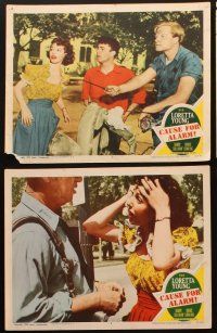 8r327 CAUSE FOR ALARM 6 LCs '50 Loretta Young, Barry Sullivan, this girl is in trouble!