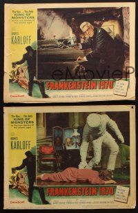 8r647 FRANKENSTEIN 1970 3 LCs '58 Boris Karloff by coffin & in operating room + monster in bandages!