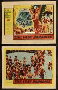 8r136 LAST PARADISE 8 LCs '57 art of super sexy topless island babes + men fighting sharks!