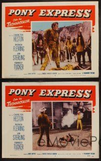 8r568 PONY EXPRESS 4 LCs '53 Charlton Heston as Buffalo Bill, sexy Rhonda Fleming, fighting!