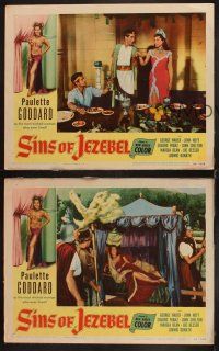 8r711 SINS OF JEZEBEL 3 LCs '53 sexy Paulette Goddard as most wicked Biblical woman who ever lived!