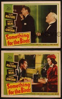 8r712 SOMETHING FOR THE BIRDS 3 LCs '52 cool images of Victor Mature, Patricia Neal, Edmund Gwenn!