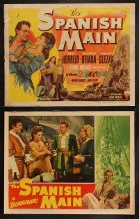 8r203 SPANISH MAIN 8 LCs '45 Maureen O'Hara, Paul Henreid, Walter Slezak, first Technicolor RKO!