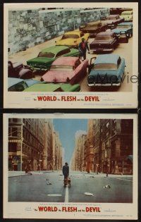 8r733 WORLD, THE FLESH & THE DEVIL 3 LCs '59 Harry Belafonte on bridge, empty street & w/guitar!
