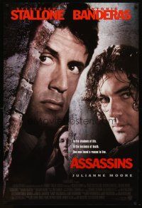 8s046 ASSASSINS DS 1sh '95 cool image of Sylvester Stallone, Antonio Banderas & Julianne Moore!