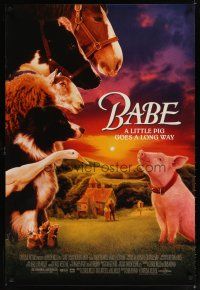 8s052 BABE heavy stock 1sh '95 classic talking pig, children's farm animal comedy!