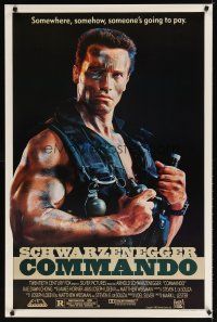 8s187 COMMANDO 1sh '85 Arnold Schwarzenegger is going to make someone pay!