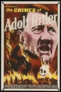 8s195 CRIMES OF ADOLF HITLER 1sh '61 German documentary, wild artwork of flaming swastika!