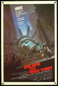 8s245 ESCAPE FROM NEW YORK 1sh '81 John Carpenter, art of decapitated Lady Liberty by Barry E. Jackson!