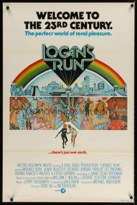 8s479 LOGAN'S RUN int'l 1sh '76 art of Michael York & Jenny Agutter running away by Charles Moll!