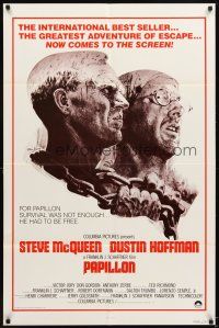 8s547 PAPILLON 1sh R80 art of prisoners Steve McQueen & Dustin Hoffman by Tom Jung!