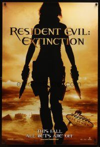 8s585 RESIDENT EVIL: EXTINCTION teaser DS 1sh '07 silhouette of zombie killer Milla Jovovich!