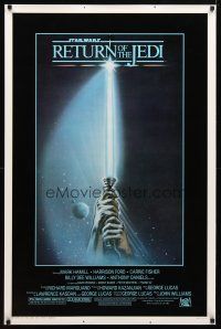8s587 RETURN OF THE JEDI 1sh '83 George Lucas classic, art of hands holding lightsaber!