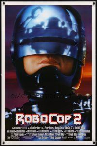 8s601 ROBOCOP 2 1sh '90 super close up of cyborg policeman Peter Weller, sci-fi sequel!