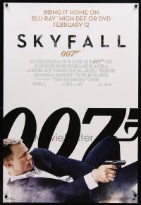 8s687 SKYFALL video 1sh '12 cool image of Daniel Craig as James Bond on back shooting gun!