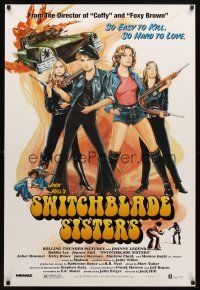 8s762 SWITCHBLADE SISTERS 1sh R96 Jack Hill, fantastic art of sexy bad girl gang with guns!