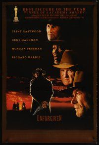 8s814 UNFORGIVEN awards 1sh '92 Clint Eastwood, Gene Hackman, Morgan Freeman, Richard Harris!
