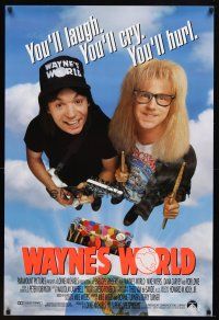 8s829 WAYNE'S WORLD int'l 1sh '91 Mike Myers, Dana Carvey, one world, one party, excellent!